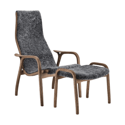 Swedese lamino fåtölj och fotpall ek/fårskinn special edition rubio monocoat chocolate-charcoal