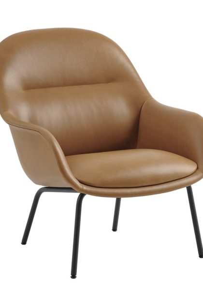 Muuto fiber lounge fåtölj med stålben refine leather cognac-black