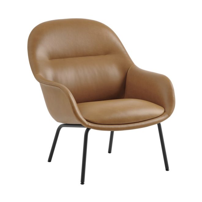 Muuto fiber lounge fåtölj med stålben refine leather cognac-black