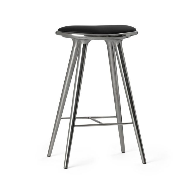 Mater high stool barpall 74 cm läder svart, aluminium stativ
