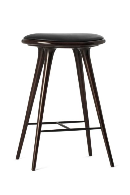 Mater high stool barpall 69 cm läder svart, brunbetsat bokstativ
