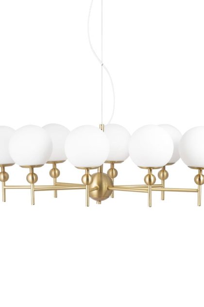 Globen lighting astrid pendel mässing/vit, 8 lampor