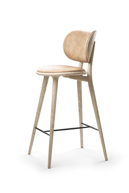 Mater mater high stool backrest barstol hög läder natural, mattlackat ekstativ