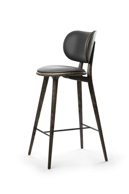 Mater mater high stool backrest barstol hög läder svart, sirka grey ekstativ