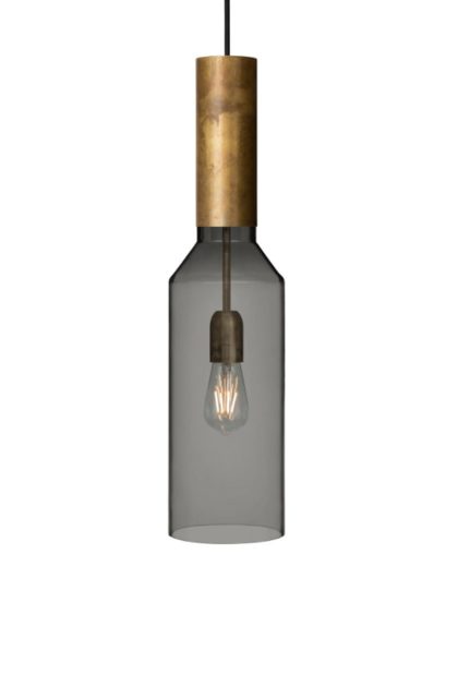 Konsthantverk fenomen pendel rökfärgat glas, rå mässing, liten