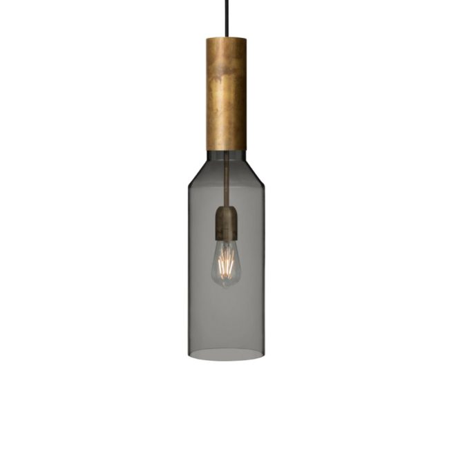 Konsthantverk fenomen pendel rökfärgat glas, rå mässing, liten
