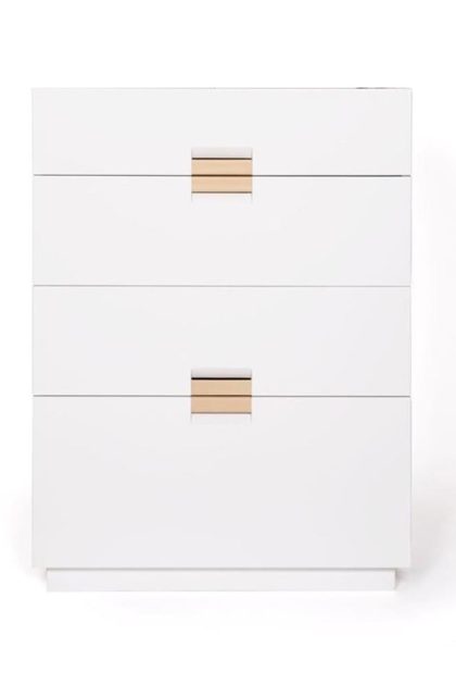 Asplund frame high byrå white, läder natural