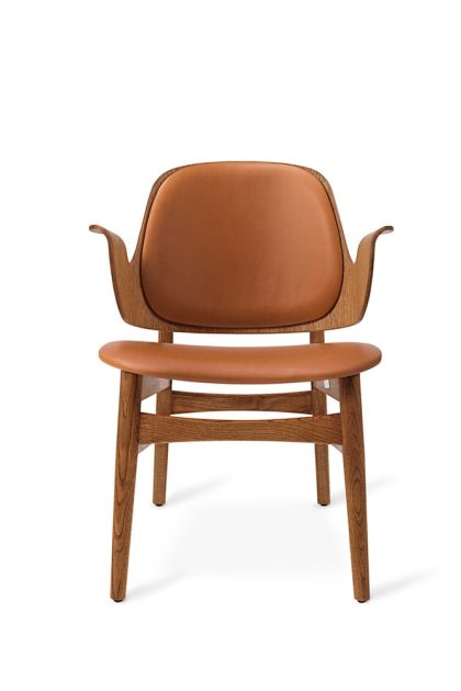 Warm nordic gesture loungestol läder silk 250 cognac, teakoljat ekstativ