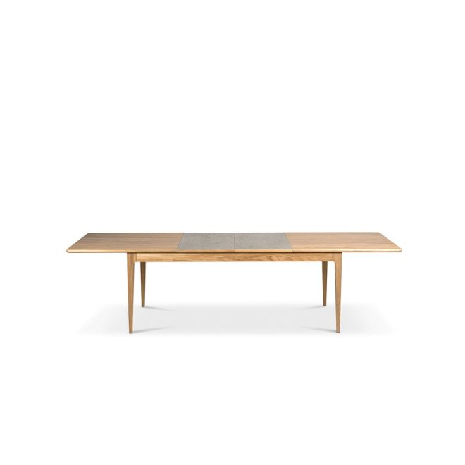 Mavis höllviken matbord ek vitpigmenterad mattlack, 2 ilägg, kalksten á 50 cm
