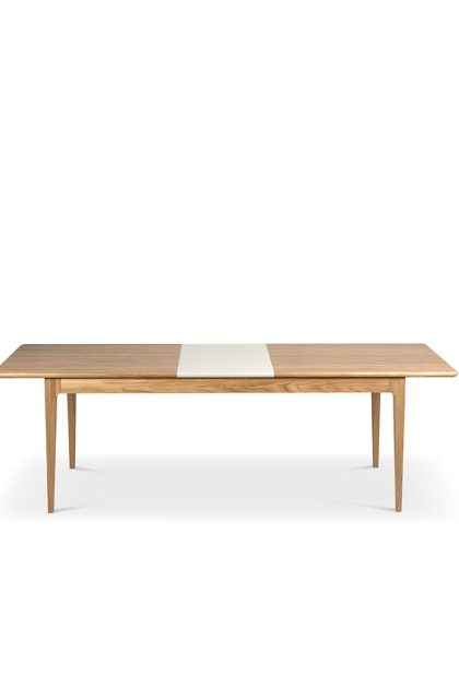 Mavis höllviken matbord ek vitpigmenterad mattlack-1 ilägg-beige mdf á 50 cm