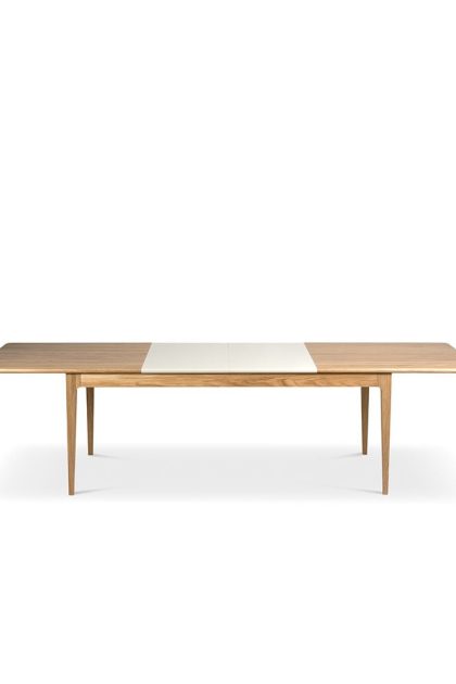 Mavis höllviken matbord ek vitpigmenterad mattlack, 2 ilägg, beige mdf á 50 cm