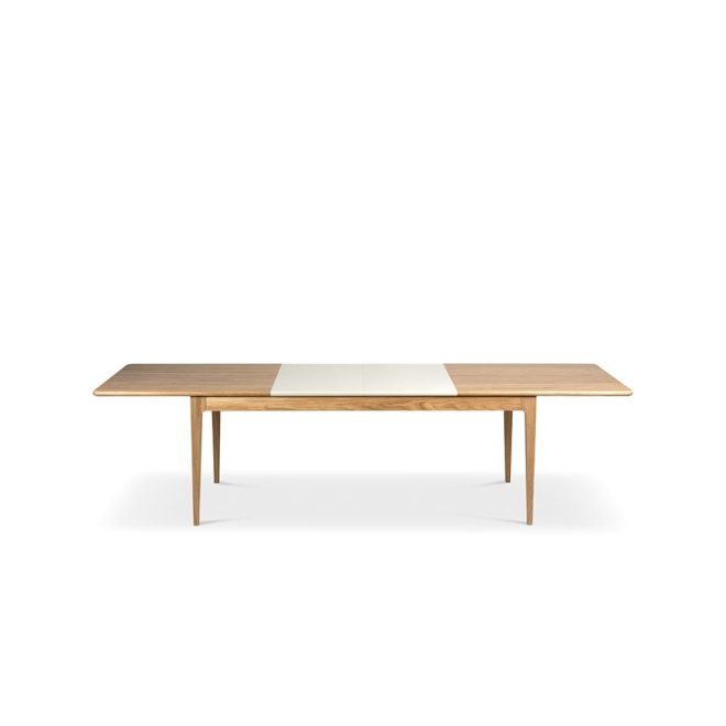 Mavis höllviken matbord ek vitpigmenterad mattlack, 2 ilägg, beige mdf á 50 cm