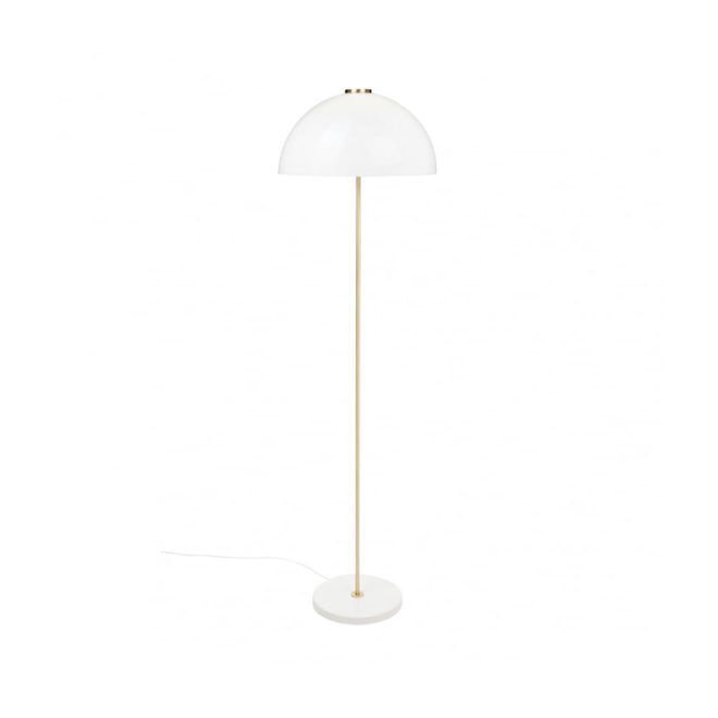 Innolux kupoli golvlampa vit-mässingsdetaljer-vit skärm