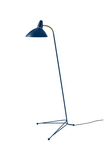 Warm nordic lightsome golvlampa azure blue, mässingdetalj