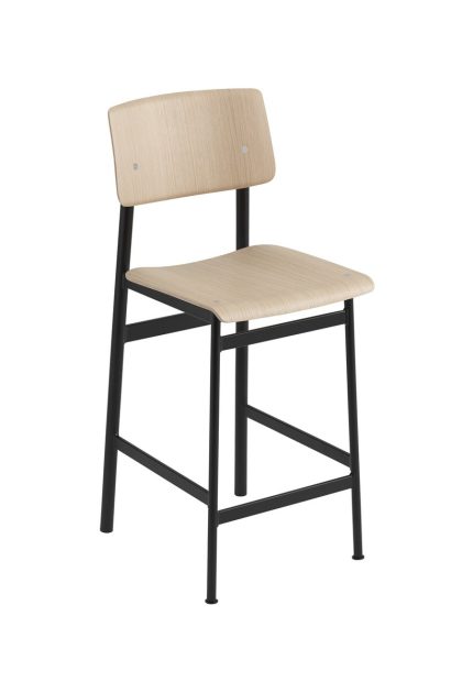 Muuto loft barstol oak, låg, svart stålstativ