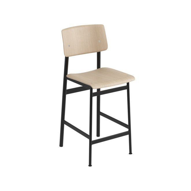 Muuto loft barstol oak, låg, svart stålstativ