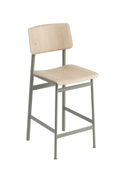 Muuto loft barstol oak-låg-dusty green stålstativ