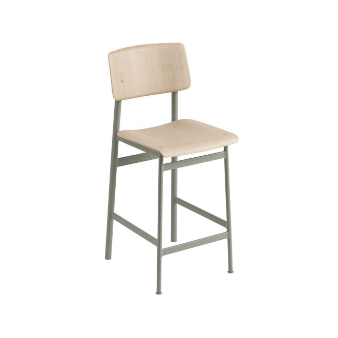 Muuto loft barstol oak-låg-dusty green stålstativ