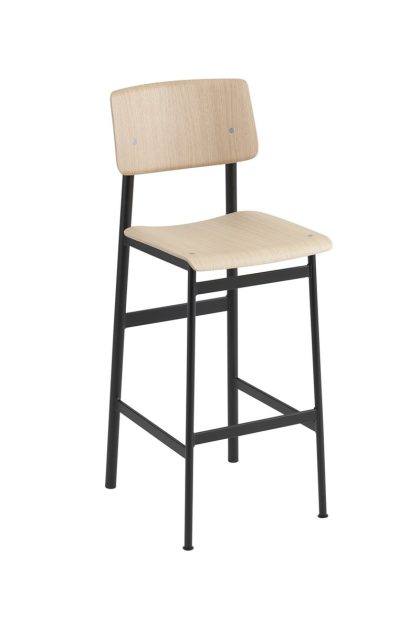 Muuto loft barstol oak, hög, svart stålstativ
