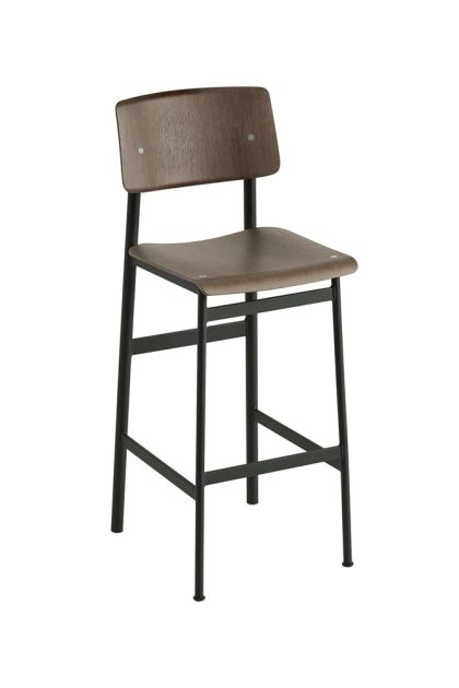 Muuto loft barstol stained dark brown, hög, svart stålstativ