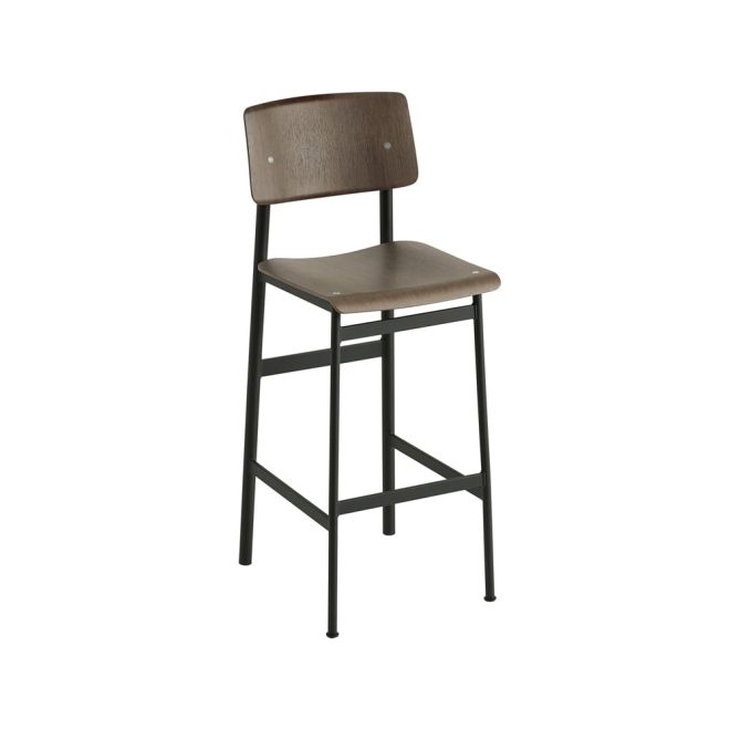 Muuto loft barstol stained dark brown, hög, svart stålstativ