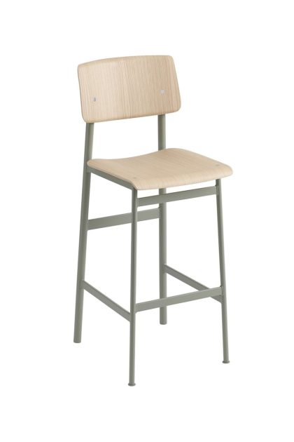 Muuto loft barstol oak-hög-dusty green stålstativ