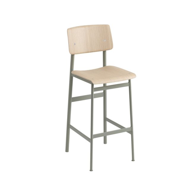Muuto loft barstol oak-hög-dusty green stålstativ