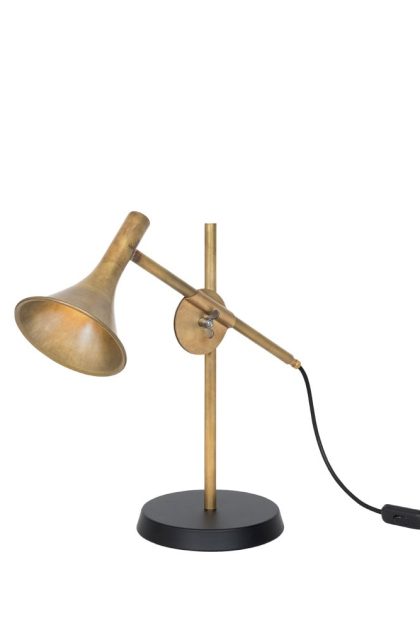 Konsthantverk megafon bordslampa rå mässing, svart fot