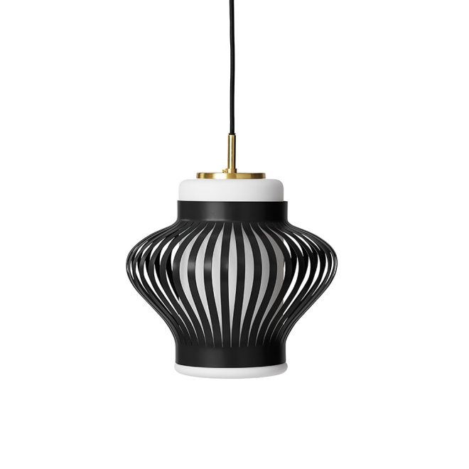 Warm nordic opal lamella pendel black noir, sandblästrad opal