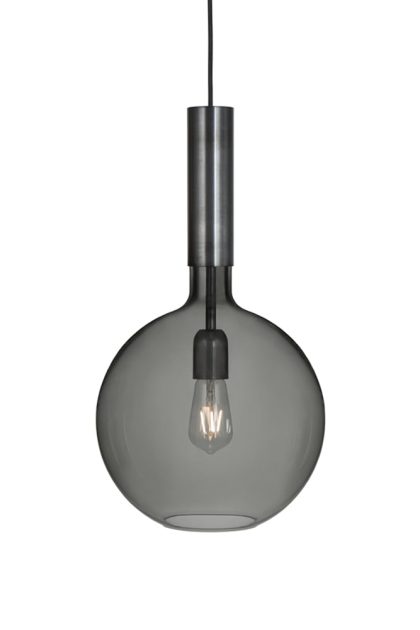 Konsthantverk rosdala pendel rökfärgat glas, råjärn, stor