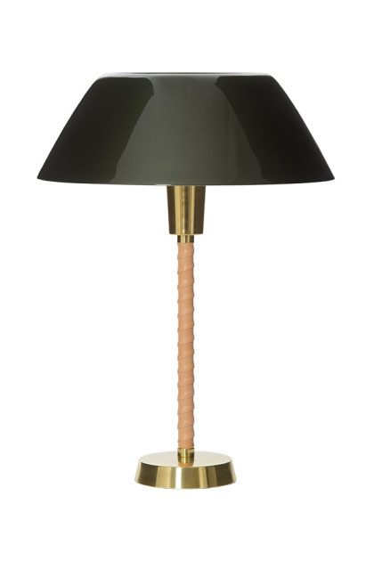 Innolux senator bordslampa grön, stativ i läder och mässing