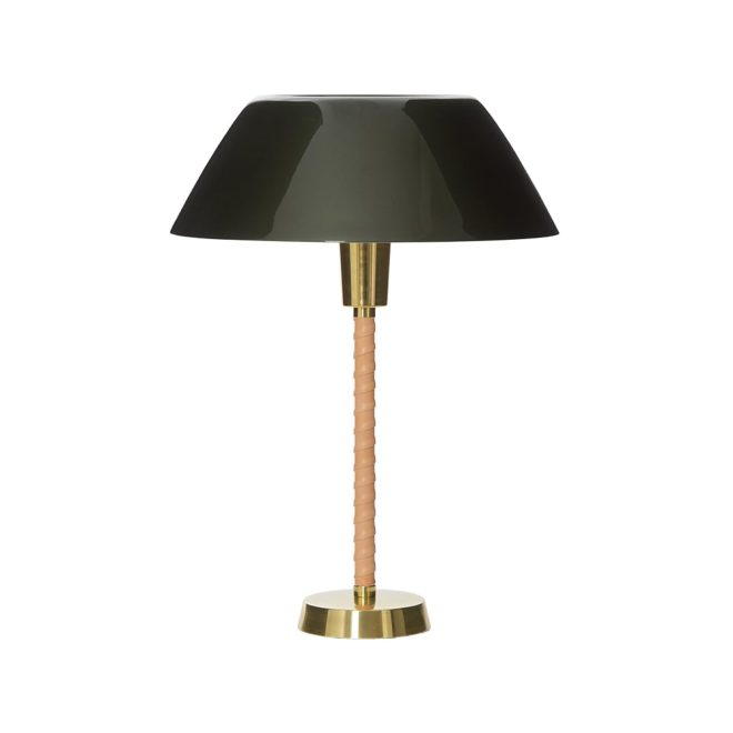 Innolux senator bordslampa grön, stativ i läder och mässing