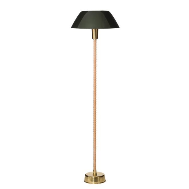 Innolux senator golvlampa grön, stativ i läder och mässing