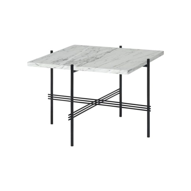 Gubi ts square soffbord white carrara marble, 55x55 cm, svart stativ