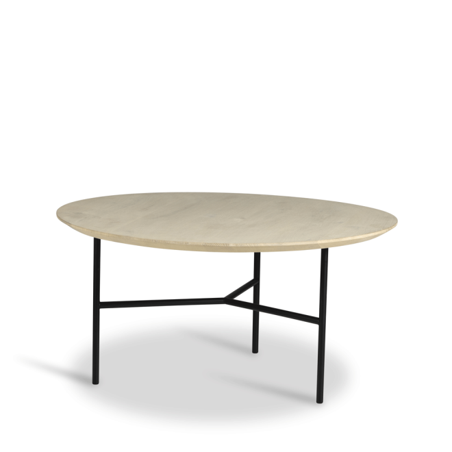 Mavis tribeca soffbord ek såpad rustik, svarta ben, ø80
