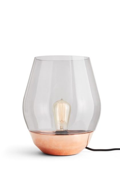 New works bowl bordslampa raw copper, ljust rökfärgat glas