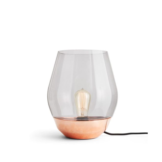 New works bowl bordslampa raw copper, ljust rökfärgat glas