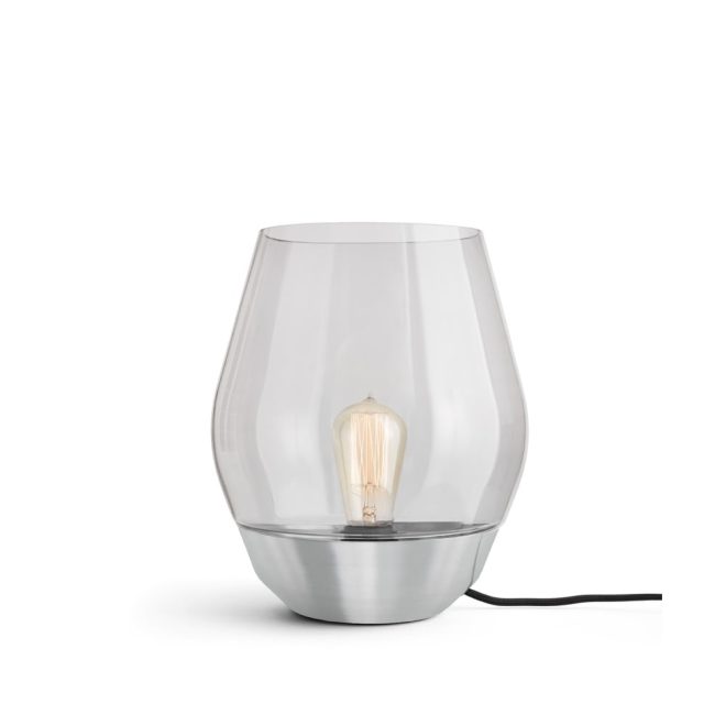 New works bowl bordslampa stainless steel, ljust rökfärgat glas