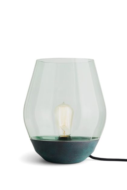 New works bowl bordslampa verdigrised copper, ljusgrönt glas