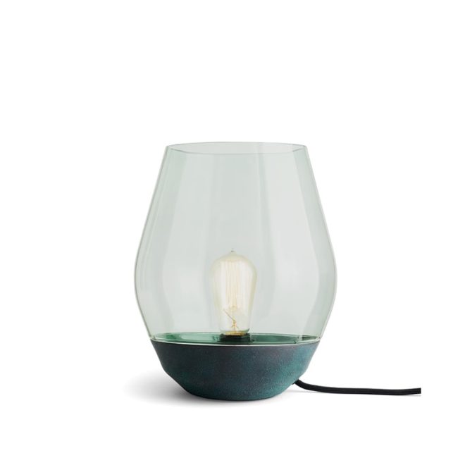 New works bowl bordslampa verdigrised copper, ljusgrönt glas