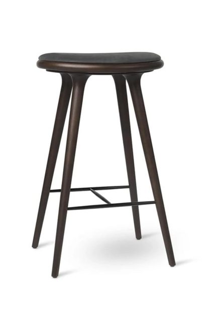 Mater high stool barpall 69 cm läder svart, brunbetsat ekstativ