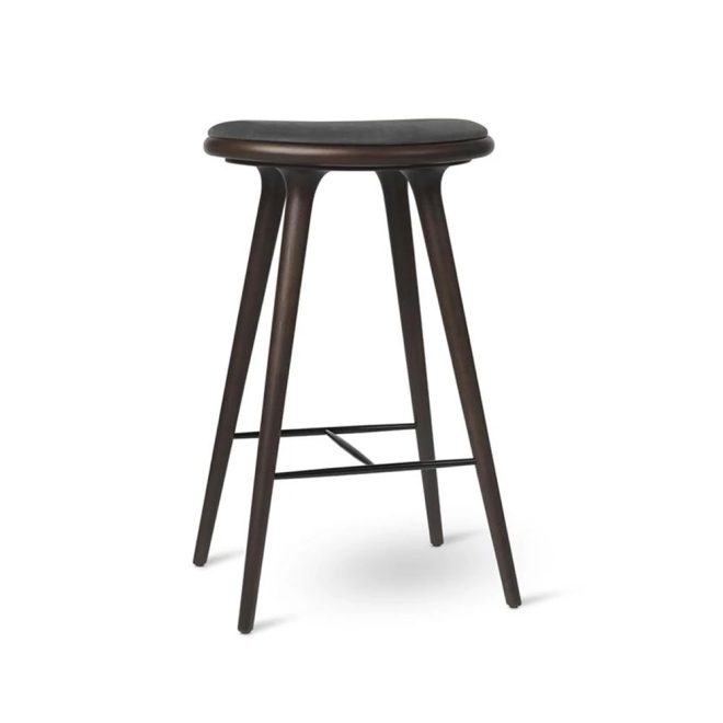 Mater high stool barpall 69 cm läder svart, brunbetsat ekstativ