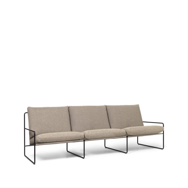 Ferm living desert 3-sits soffa tyg dark sand, svart stativ