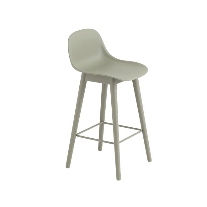Muuto fiber barstol med ryggstöd 65 cm dusty green-gröna ben