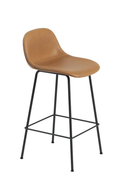 Muuto fiber barstol 75 cm metallben refine leather cognac-black