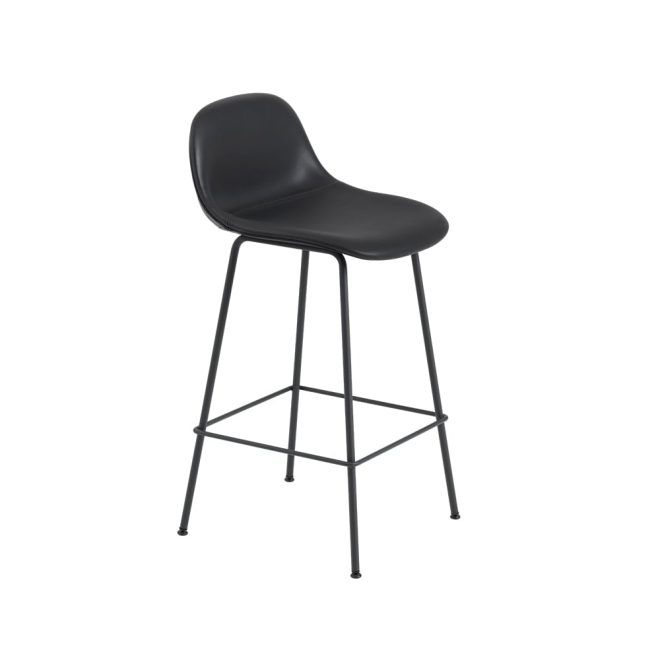 Muuto fiber barstol 75 cm metallben refine leather black-black