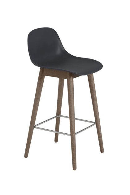 Muuto fiber barstol med ryggstöd 65 cm black-mörkbrunbetsade ben