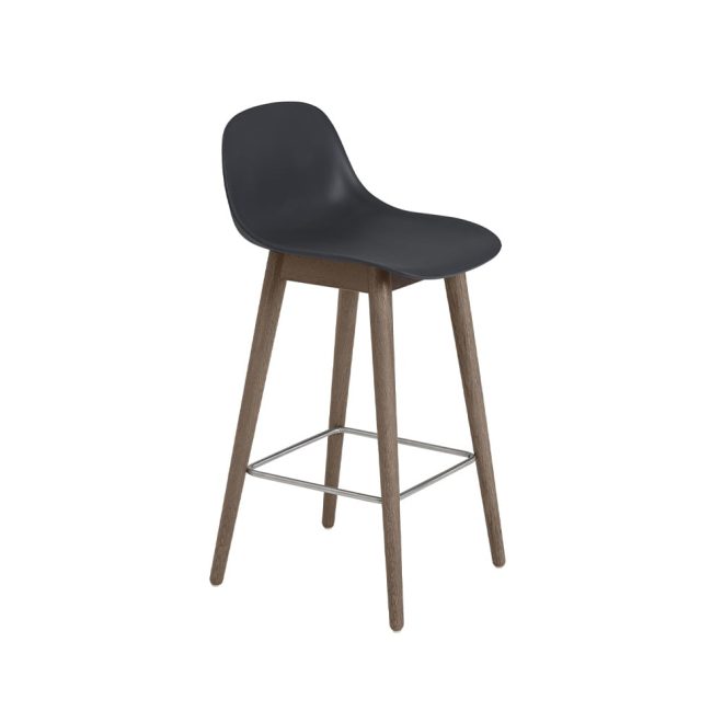 Muuto fiber barstol med ryggstöd 65 cm black-mörkbrunbetsade ben