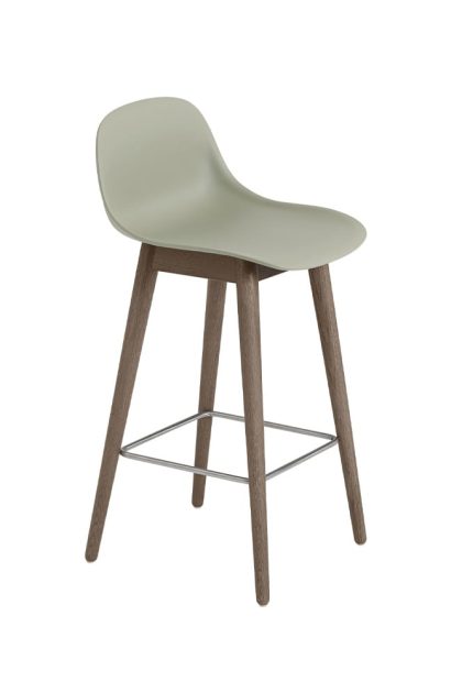 Muuto fiber barstol med ryggstöd 65 cm dusty green-mörkbrunbetsade ben