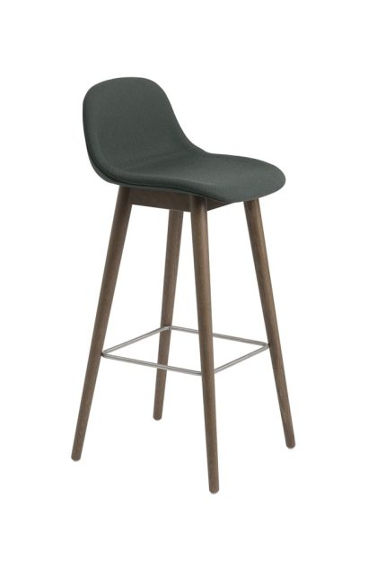 Muuto fiber barstol med ryggstöd 65 cm twill weave 990 dark green-brunbetsade ekben